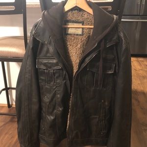 Men’s Leather Hooded Jacket by Sanoma - XL.